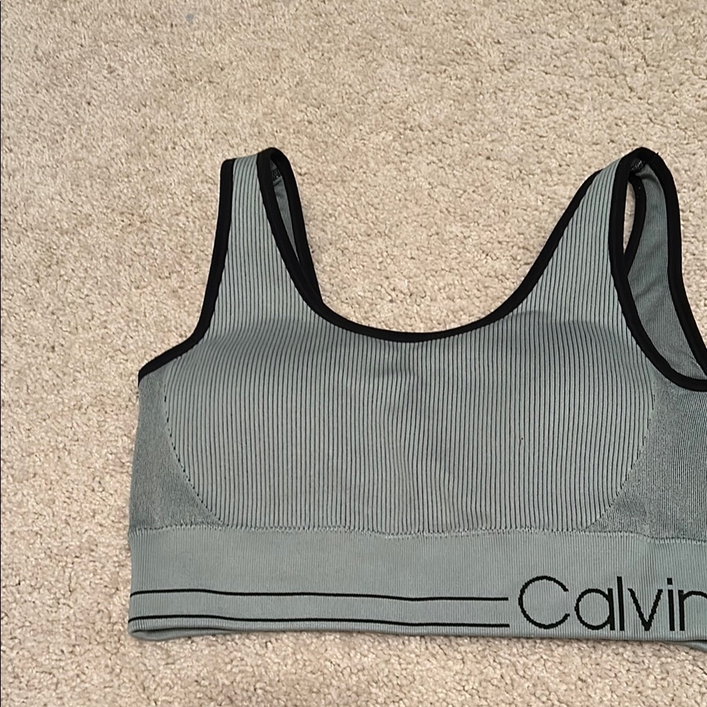 Calvin Klein Sage Green Ribbed Sports Bra